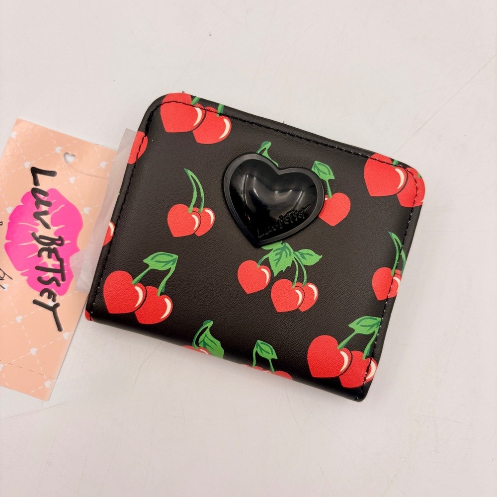 Luv Betsey by Betsey Johnson LBMONEY Cherry Print Bifold Wallet Black Heart